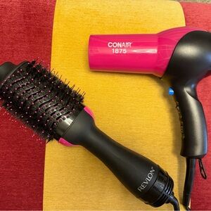 1875 Pink Hair Dryer and REVLON One-Step Hair Dryer And Volumizer Hot Air Brush